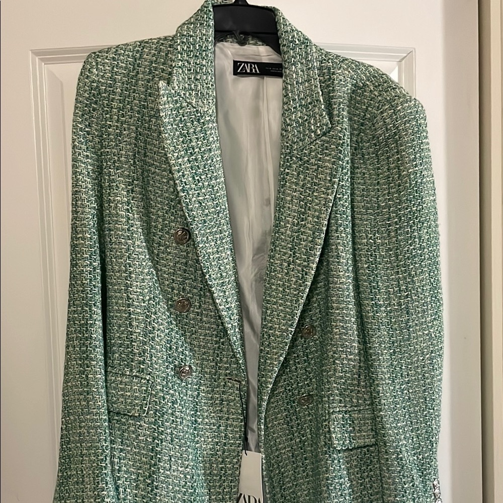 Zara Mint Green Textured Blazer